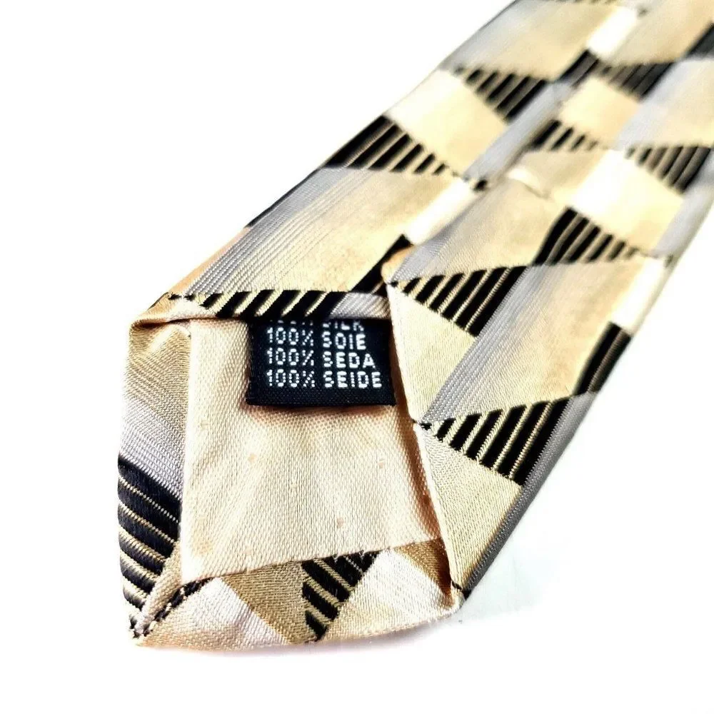 Pavone Silk Tie Woven Yellow Brown Italy‎